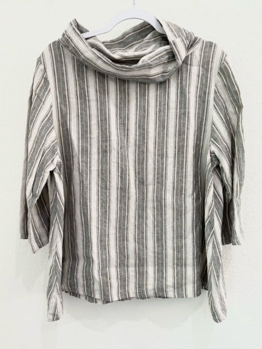Bryn Walker Striped Cowl Neck Linen Top Relaxed Fit Boho